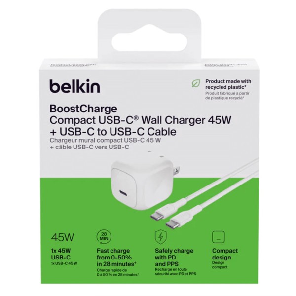Cargador de Pared Belkin USB C 45W Boost...