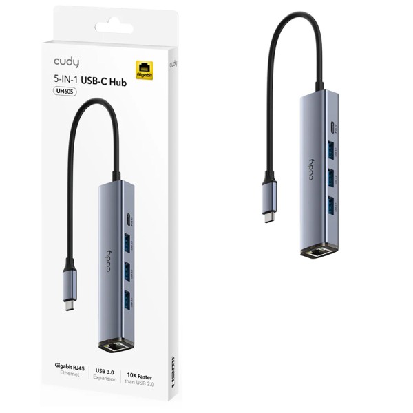 Hub USB Cudy UH605 USB-C 5 en 1 / 3 x US...