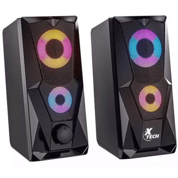 Bocinas Xtech XTS131 Fireshot 6W Estereo  2.0 / Luces LED / Conector 3.5mm y USB para Corriente