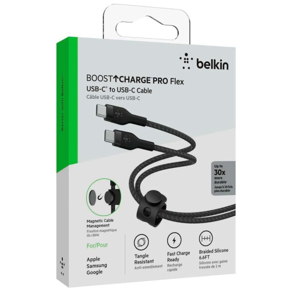Cable Belkin USB-C a USB-C 100W 2m BoostCharge Pro Flex  / CAB011bt2MBK