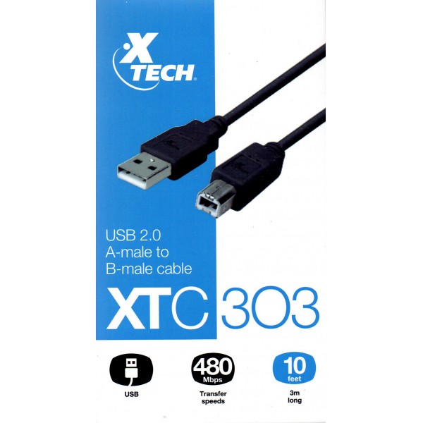 Cable Xtech USB para Impresora 3m 10 pie...