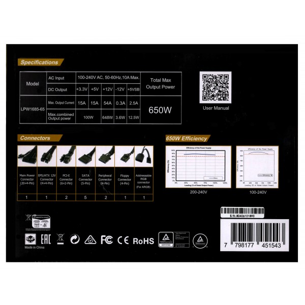 Fuente de Poder NSX 650W 80+ Bronze
