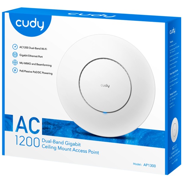 Access Point Cudy AP1300 AC1200 / Dual Band Gigabit / Ceiling Mount MU-MIMO / Gigabit Port / Adaptador PoE 48V