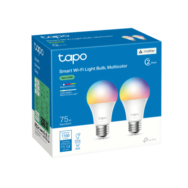 Foco LED Inteligente TP-Link Tapo L350 / Wifi 2.4GHz / 2 Pack / RGB + Blanca / 60W / 800 Lumens